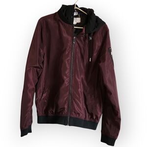Urban Heritage Womens Burgundy Bomber Jacket with Black Trim Size MEDIUM